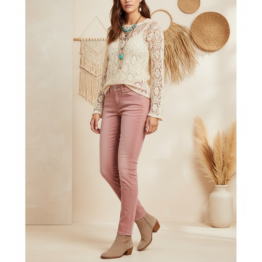 American Eagle Y2K Pink Jeans 4 Skinny Low Rise Coquette Soft Girl Boho Coastal